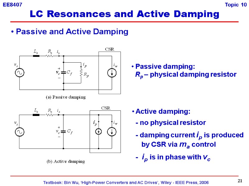 21  Passive and Active Damping   Passive damping:    Rp
